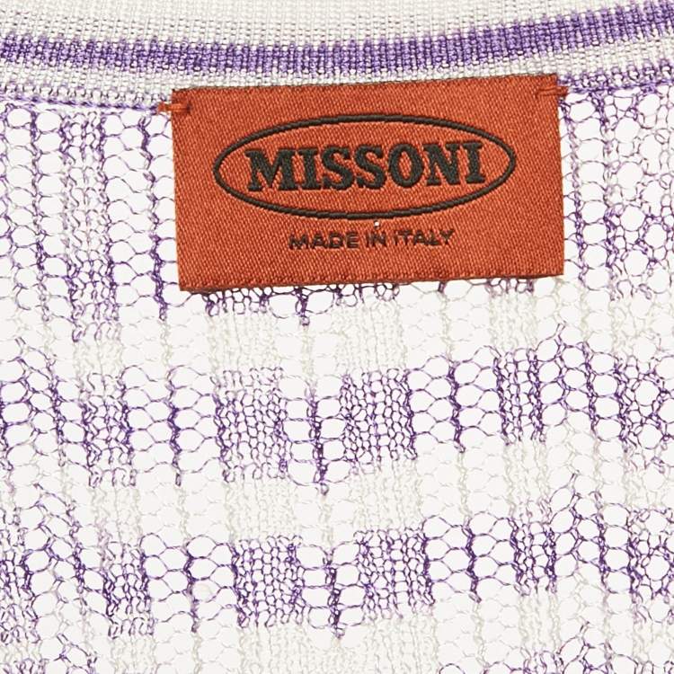 Pre Owned Missoni Purple/White Stretch Knit Sheer Top S