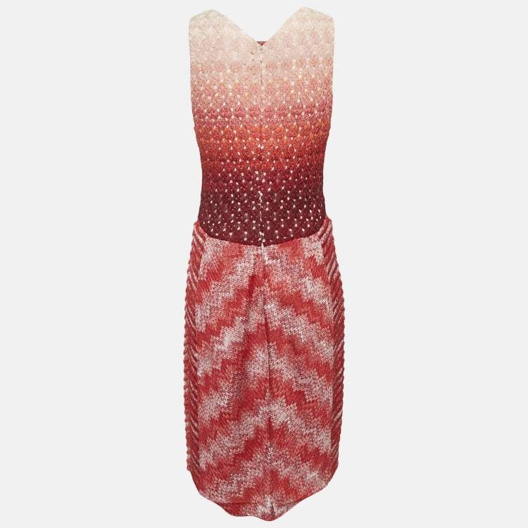 Pre Owned Missoni Red/Multicolor Patterned Lurex Knit Sleeveless Midi Dress M