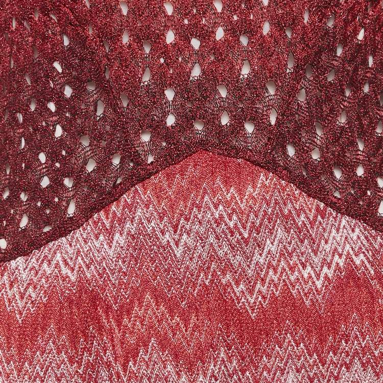 Pre Owned Missoni Red/Multicolor Patterned Lurex Knit Sleeveless Midi Dress M