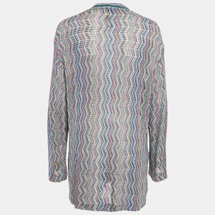 Pre Owned Missoni Blue Crochet Button Front Sheer Cardigan M