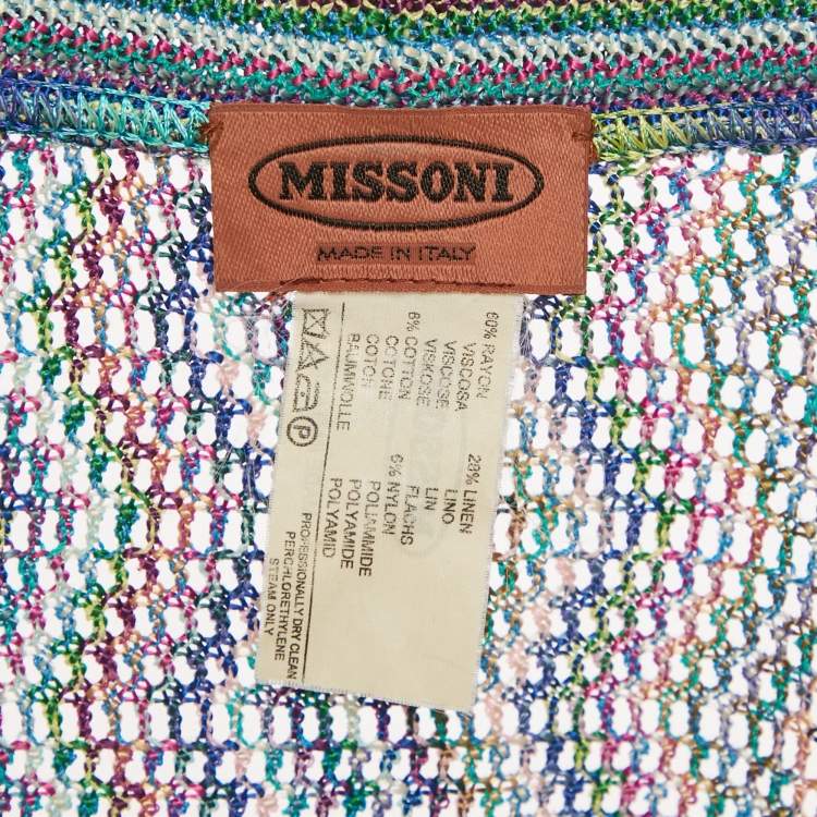 Pre Owned Missoni Blue Crochet Button Front Sheer Cardigan M