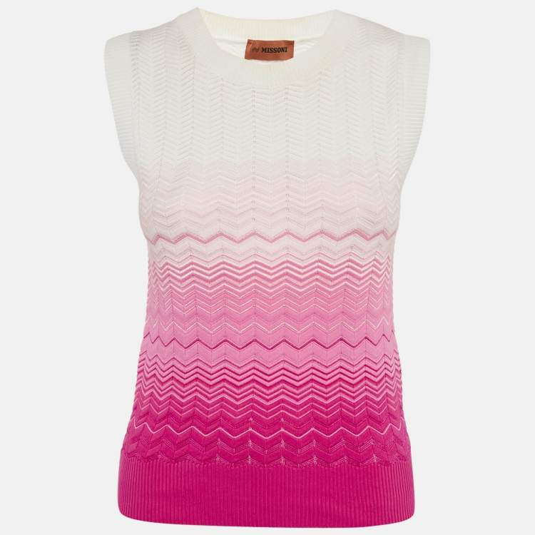 Pre Owned Missoni Pink/White Chevron Knit Sleeveless Top S
