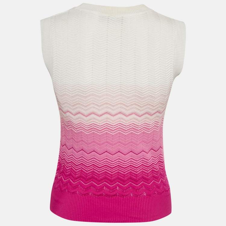 Pre Owned Missoni Pink/White Chevron Knit Sleeveless Top S
