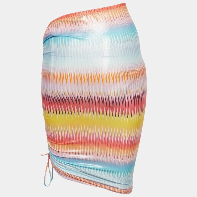 Pre Owned Missoni Multicolor Chevron Print Ruche Tie-Up Skirt S
