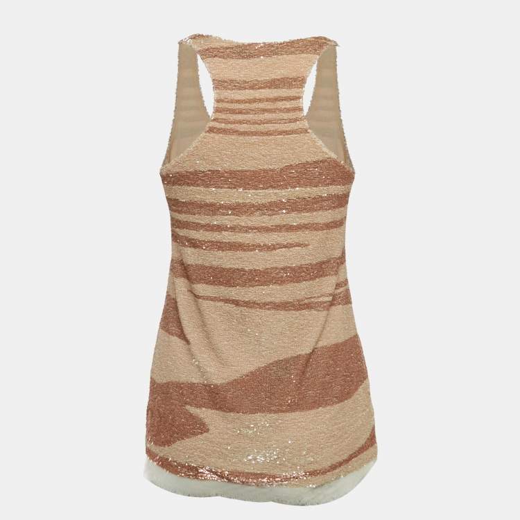 Pre Owned Missoni Beige Striped Sequin Tank Top S