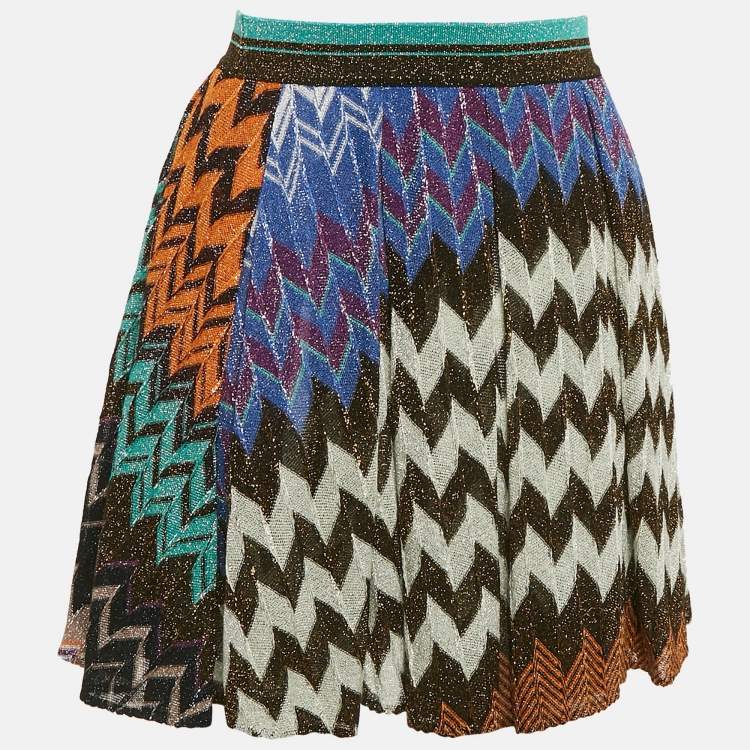 Pre Owned Missoni Multicolor Chevron Lurex Knit Mini Skirt M