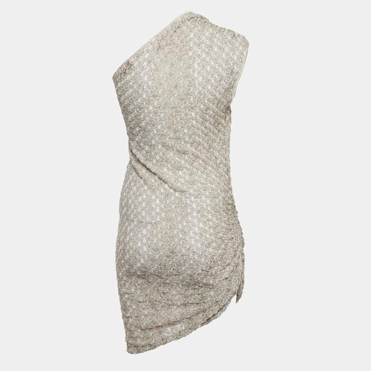 Pre Owned Missoni Grey Lurex Crochet Ruche One Shoulder Mini Dress M