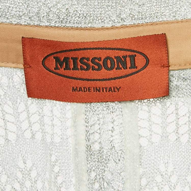 Pre Owned Missoni Blue Patterned Lurex Mesh Belted Overcoat L