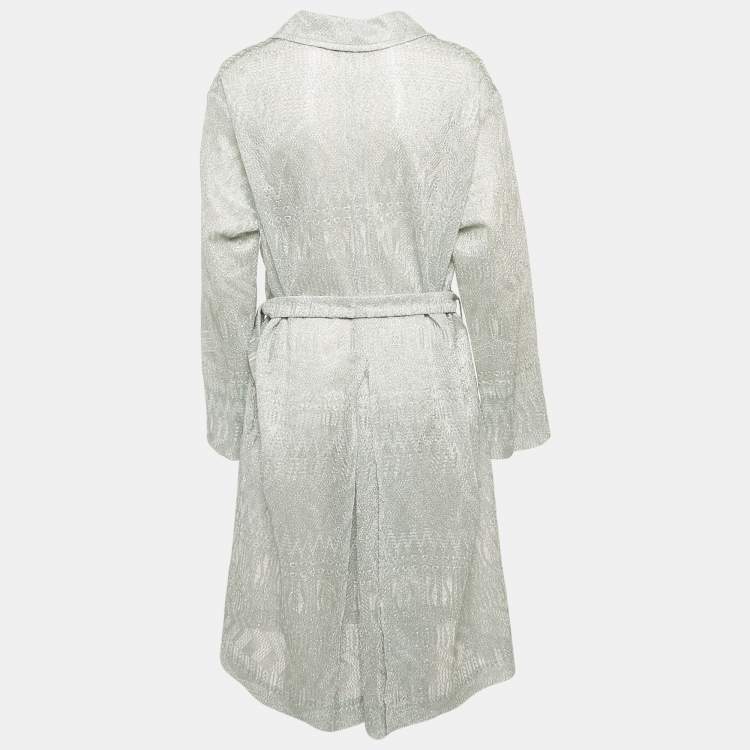 Pre Owned Missoni Blue Patterned Lurex Mesh Belted Overcoat L