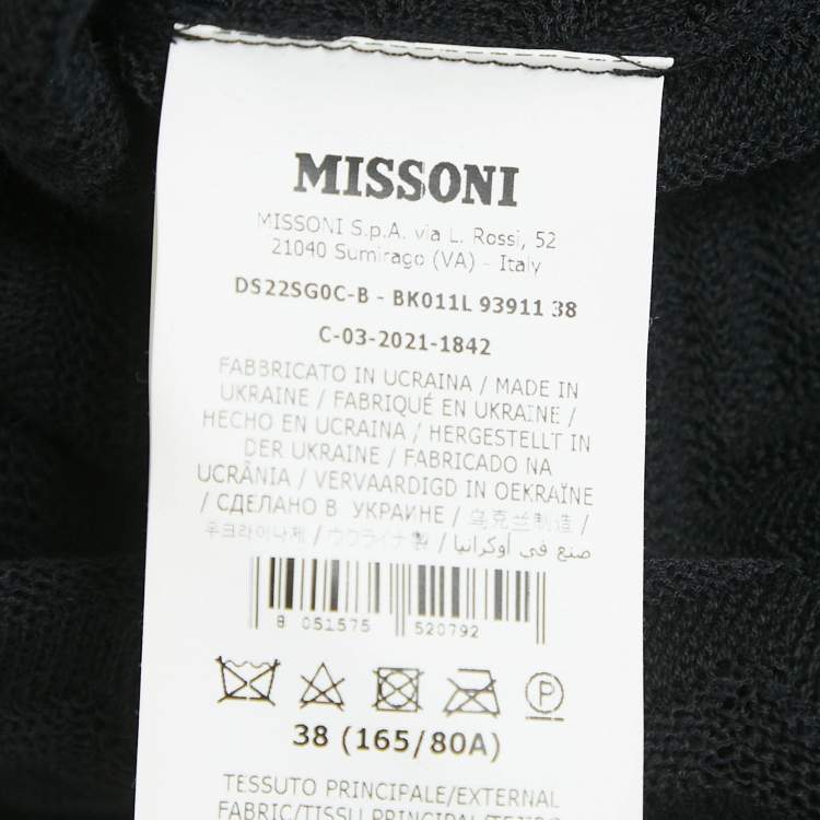Pre Owned Missoni Black Chevron Knit Long Sleeve Mini Dress S