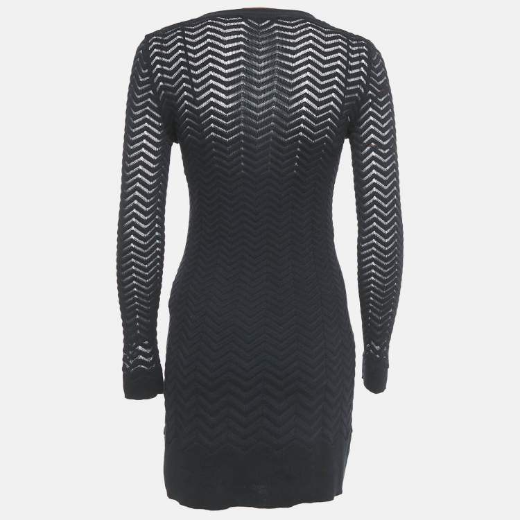 Pre Owned Missoni Black Chevron Knit Long Sleeve Mini Dress S