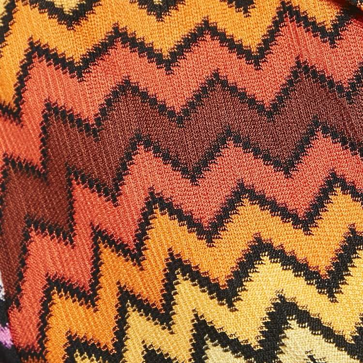 Pre Owned Missoni Orange Chevron Knit Tassels Detail Skirt Set S