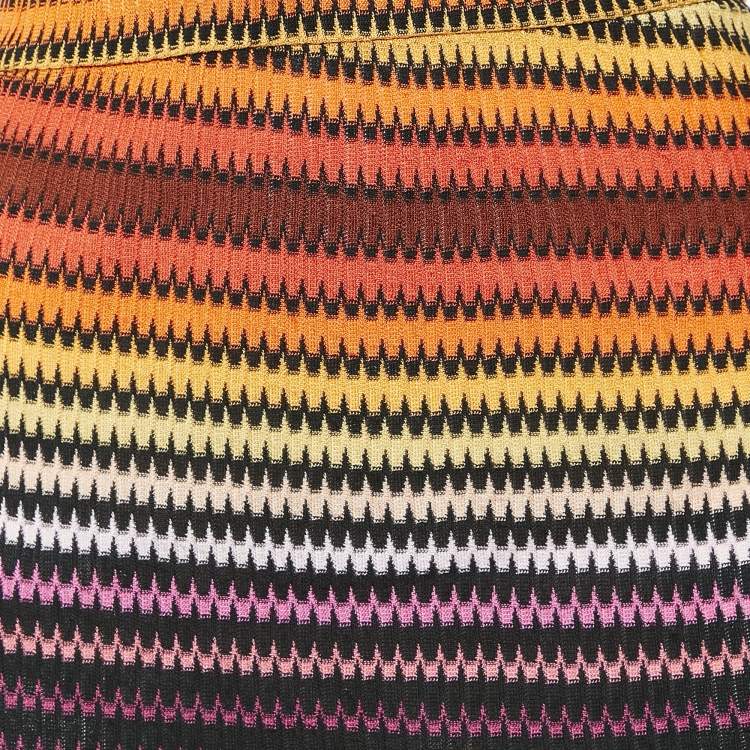Pre Owned Missoni Orange Chevron Knit Tassels Detail Skirt Set S
