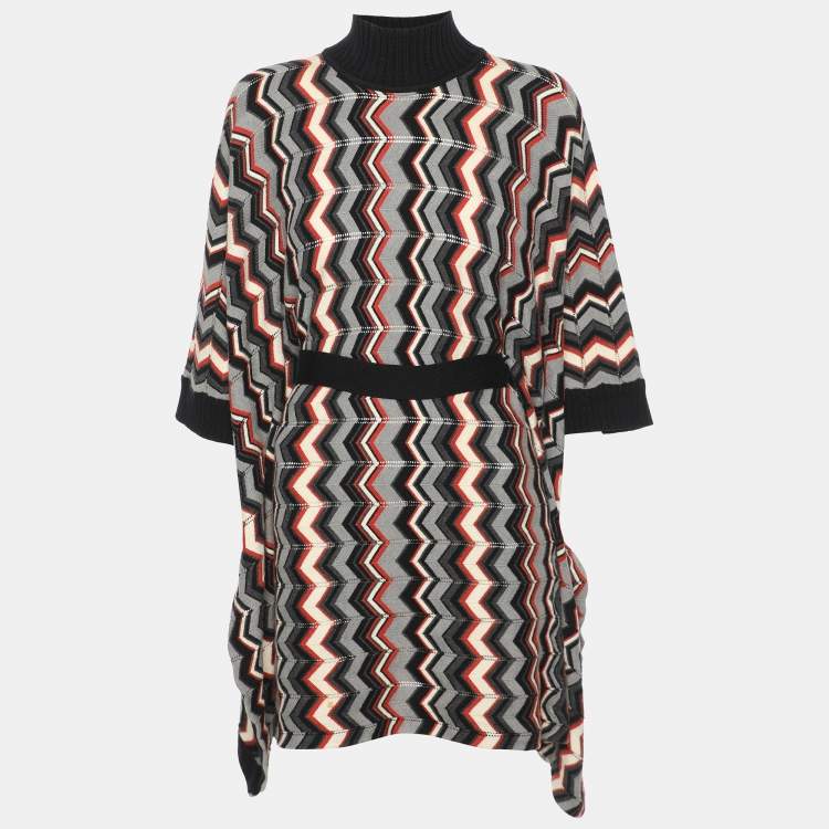Pre Owned Missoni Multicolor Zig Zag Pattern Stretch Knit Cape L