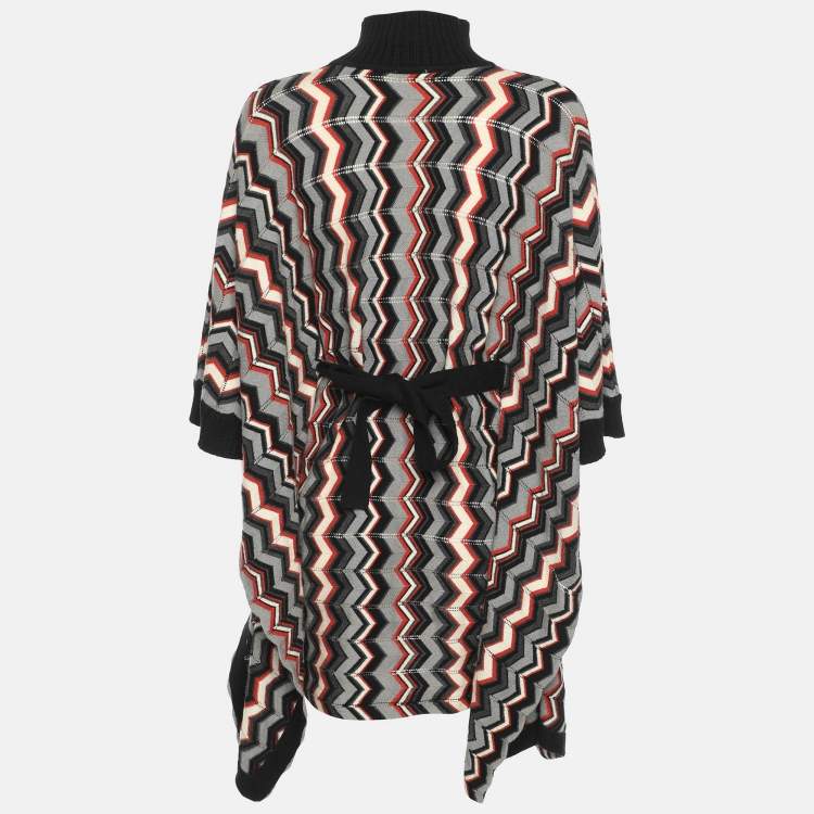 Pre Owned Missoni Multicolor Zig Zag Pattern Stretch Knit Cape L