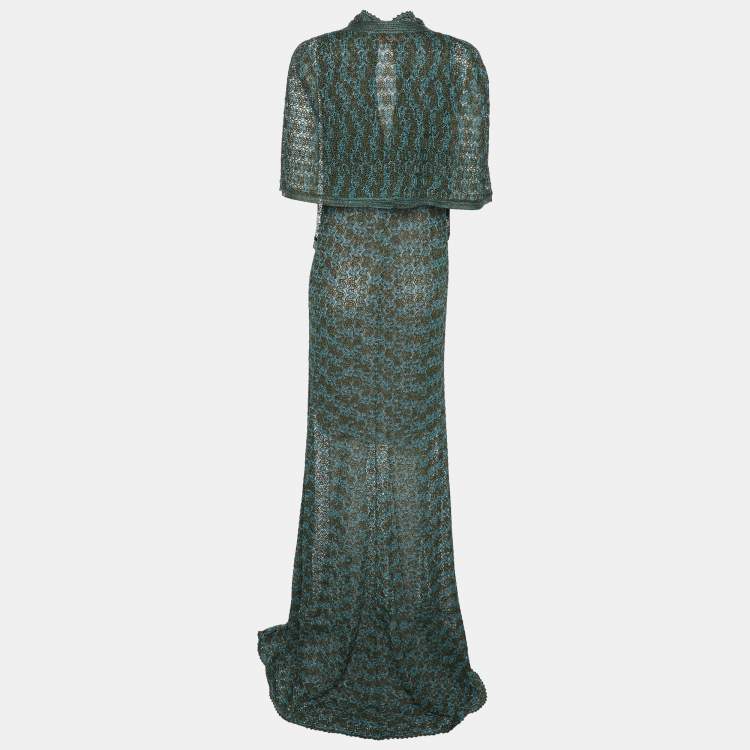 Pre Owned Missoni Green/Blue Rayon Blend Knit Maxi Dress L