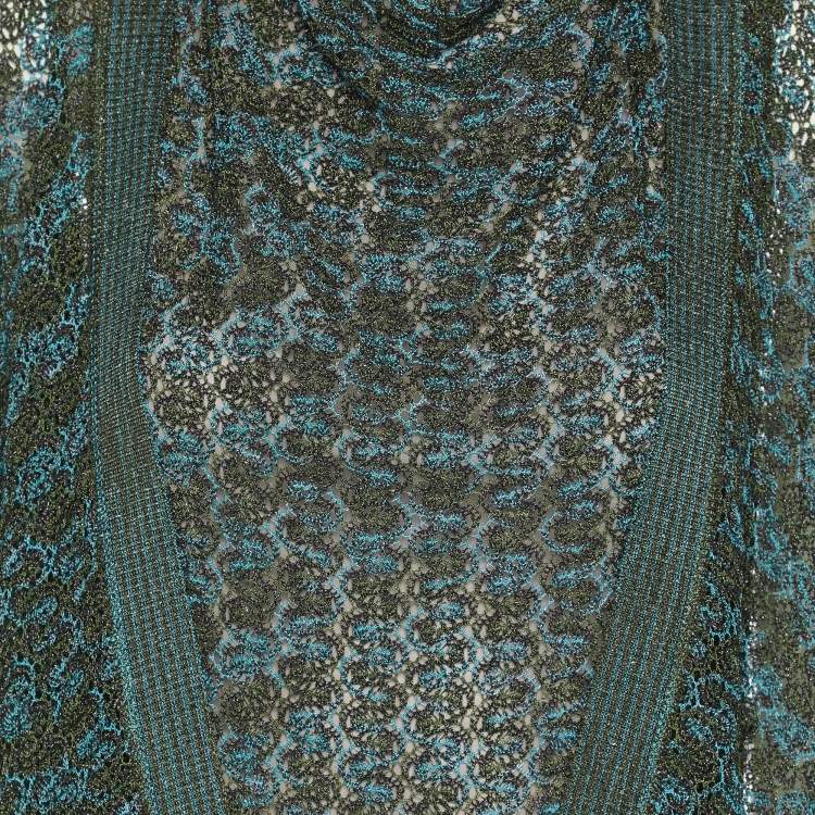 Pre Owned Missoni Green/Blue Rayon Blend Knit Maxi Dress L