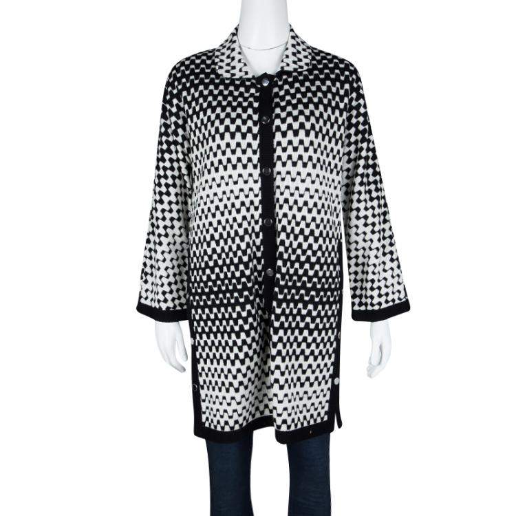 Pre Owned Missoni Monochrome Textured Knit Button Front Cardigan Tunic M