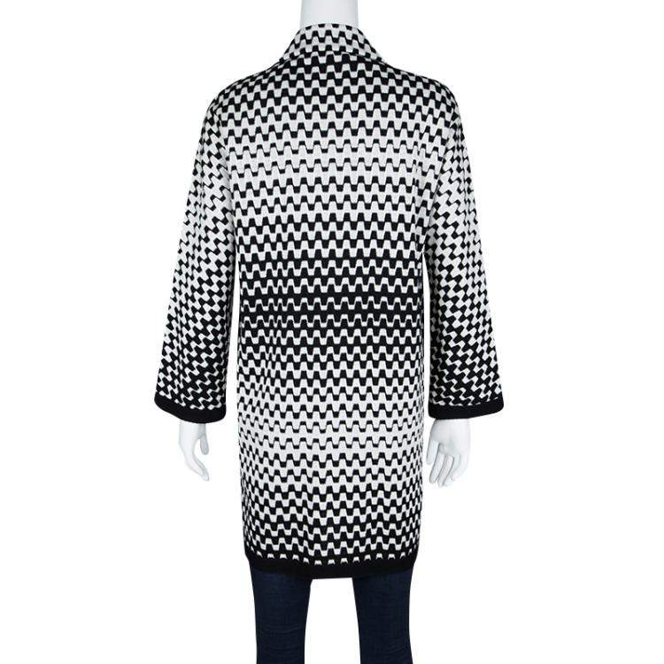 Pre Owned Missoni Monochrome Textured Knit Button Front Cardigan Tunic M