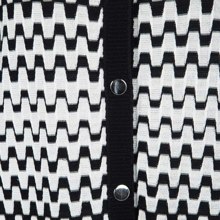 Pre Owned Missoni Monochrome Textured Knit Button Front Cardigan Tunic M