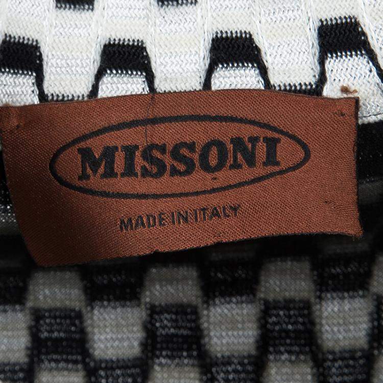 Pre Owned Missoni Monochrome Textured Knit Button Front Cardigan Tunic M