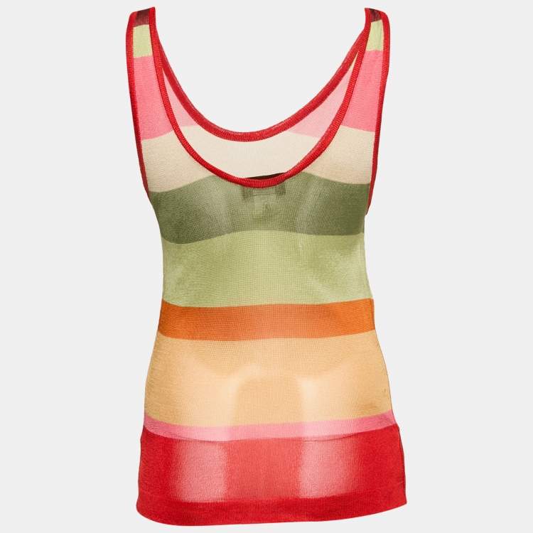 Pre Owned Missoni Multicolor Striped Knit Sheer Tank Top L