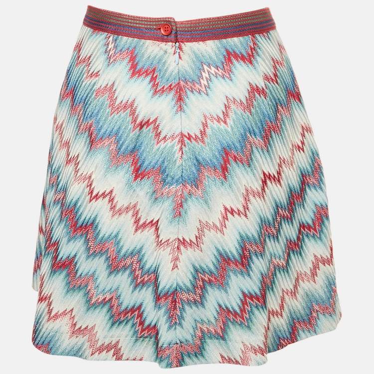 Pre Owned Missoni Blue Chevron Pattern Knit Mini Skirt S