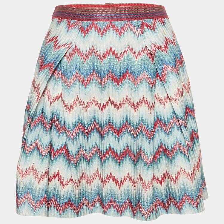 Pre Owned Missoni Blue Chevron Pattern Knit Mini Skirt S