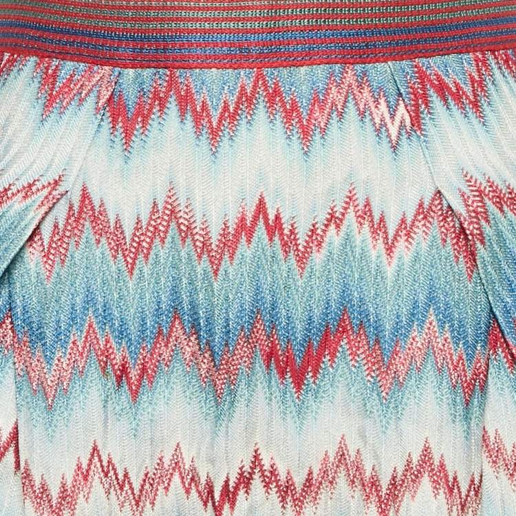 Pre Owned Missoni Blue Chevron Pattern Knit Mini Skirt S