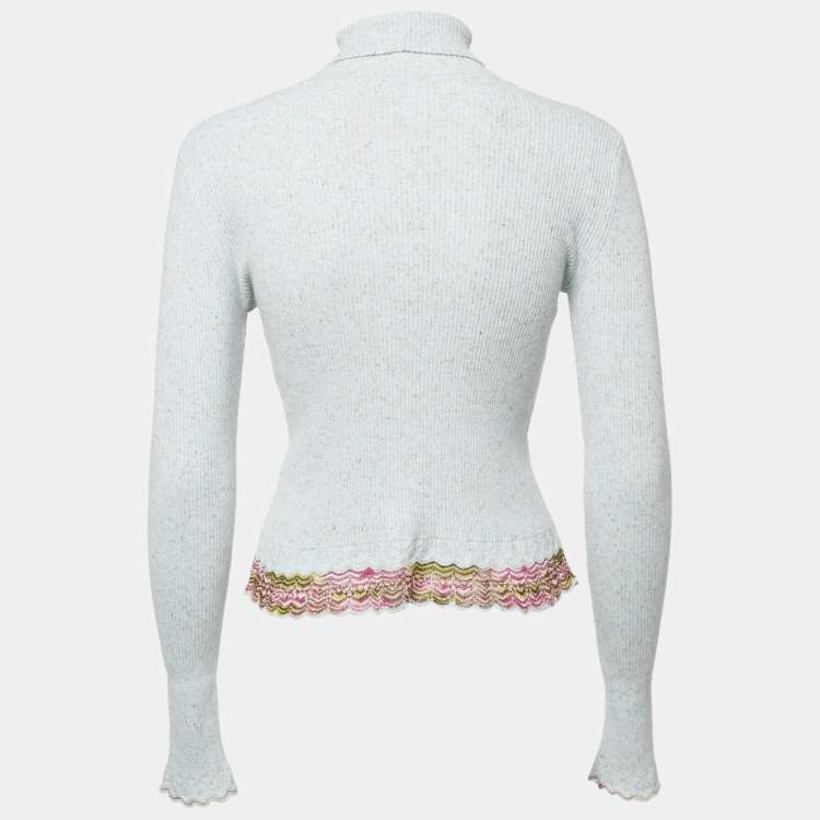 Pre Owned Missoni Light blue Rib Knit Turtle Neck Long Sleeve Sweater S
