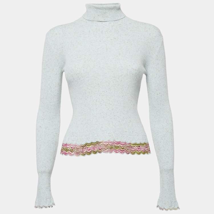 Pre Owned Missoni Light blue Rib Knit Turtle Neck Long Sleeve Sweater S