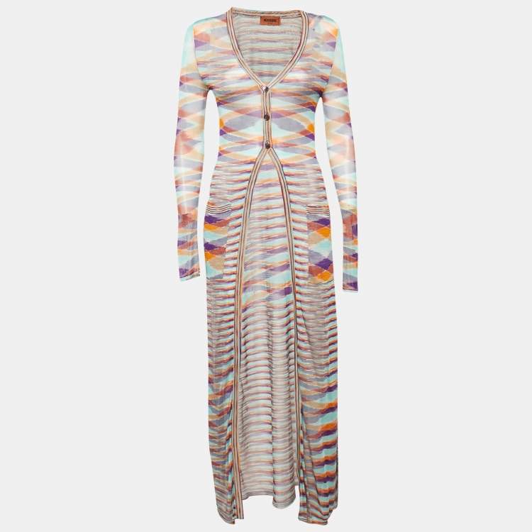 Pre Owned Missoni Multicolor Knit Button Front Long Cardigan S