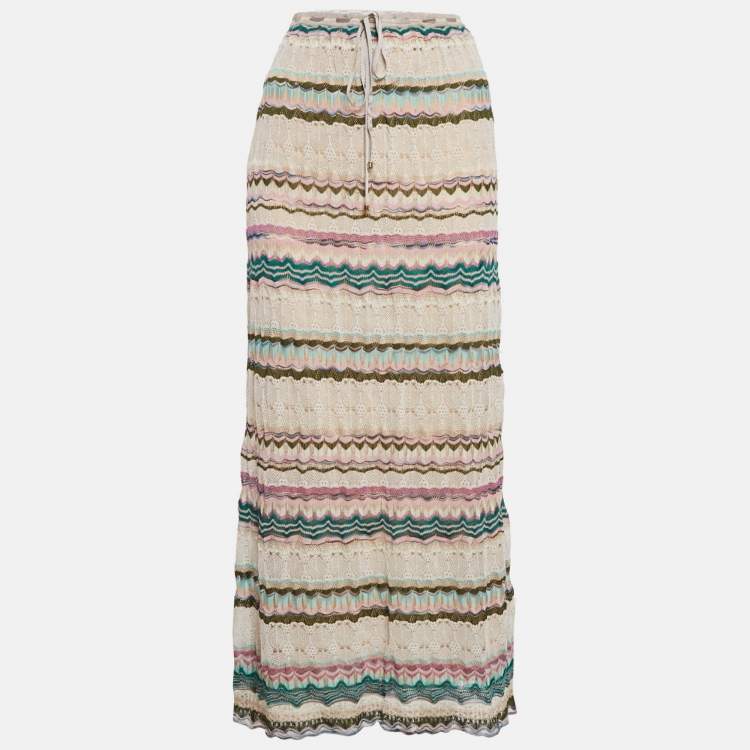 Pre Owned Missoni Blue Patterned Knit Maxi Skirt S