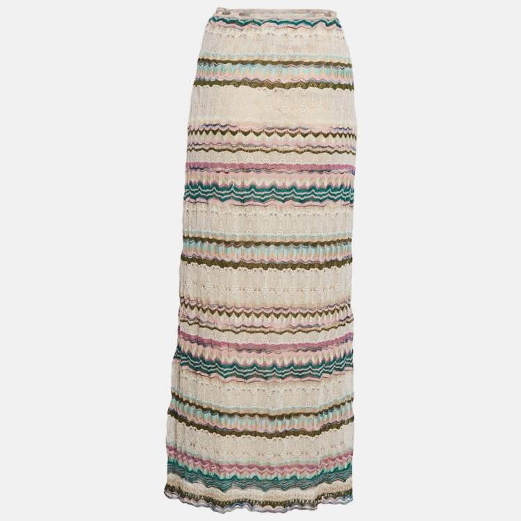 Pre Owned Missoni Blue Patterned Knit Maxi Skirt S