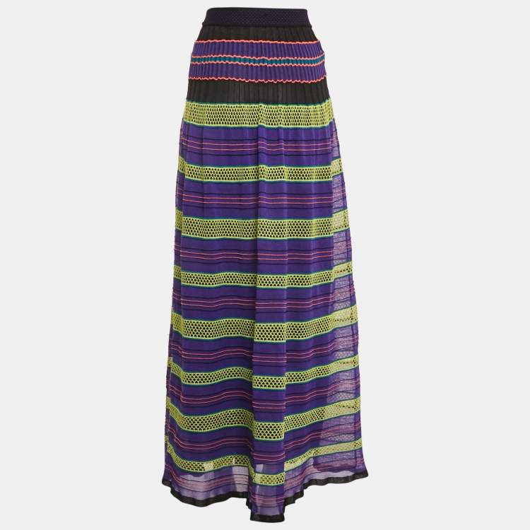Pre Owned M Missoni Purple/Multicolor Patterned Knit Maxi Skirt S