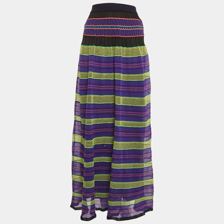 Pre Owned M Missoni Purple/Multicolor Patterned Knit Maxi Skirt S