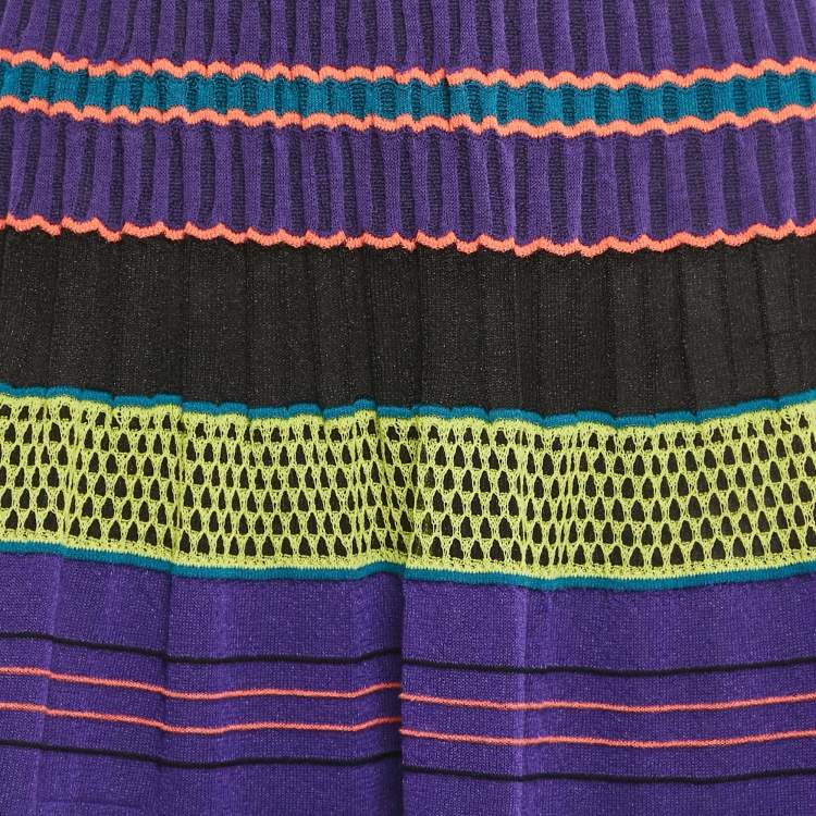 Pre Owned M Missoni Purple/Multicolor Patterned Knit Maxi Skirt S