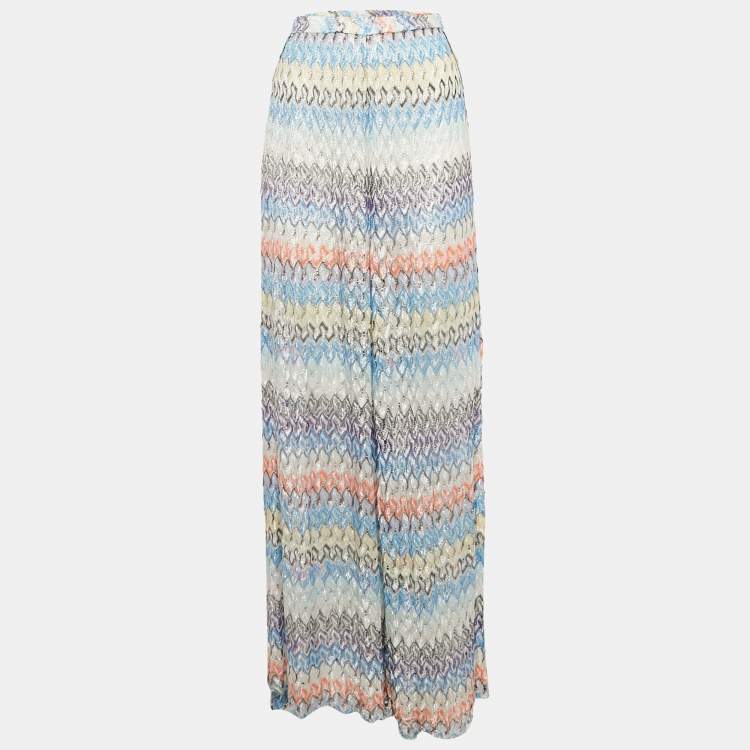 Pre Owned Missoni Multicolor Chevron Pattern Lurex Knit Wide Leg Side Slit Trousers S