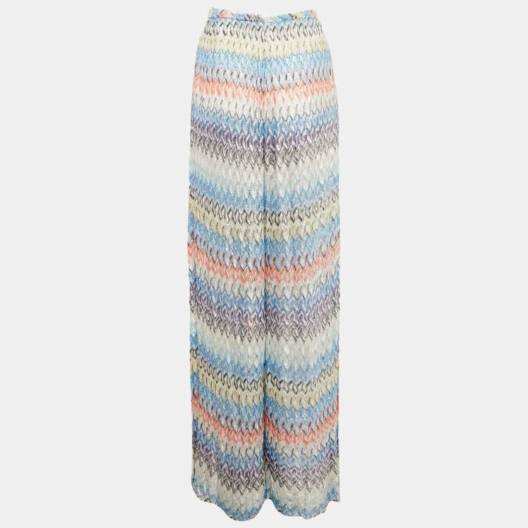 Pre Owned Missoni Multicolor Chevron Pattern Lurex Knit Wide Leg Side Slit Trousers S