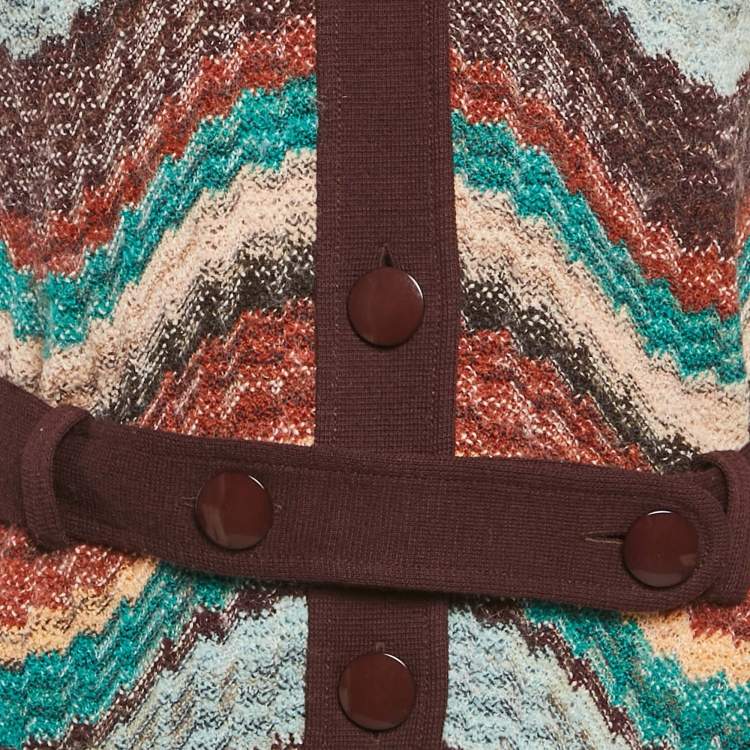 Pre Owned Missoni Multicolor Zig Zag Wool Knit Belted Coat S