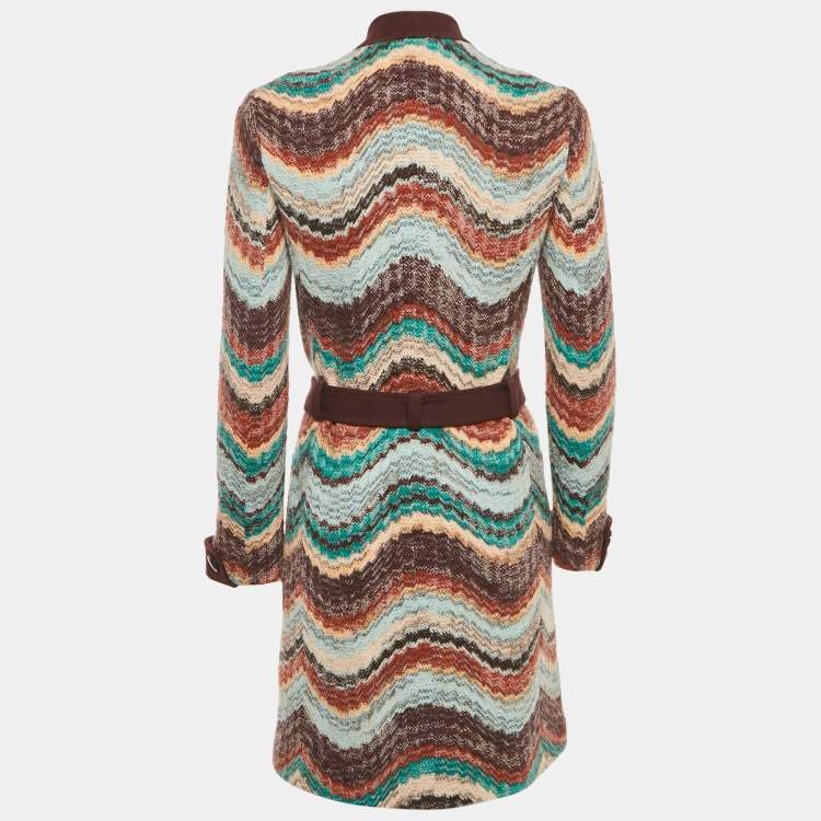 Pre Owned Missoni Multicolor Zig Zag Wool Knit Belted Coat S