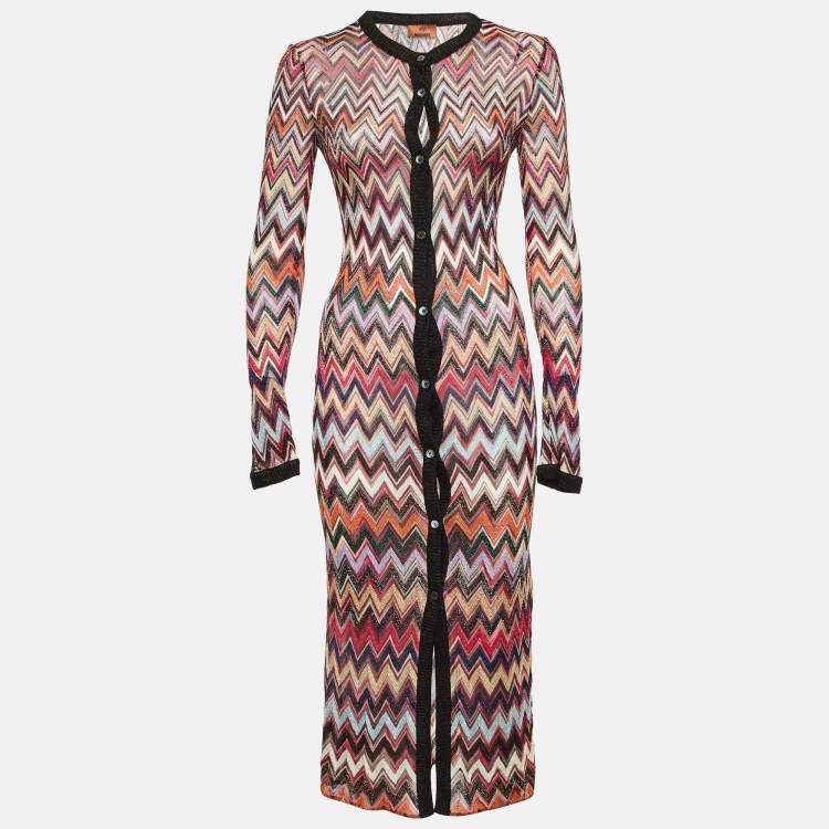 Pre Owned Missoni Multicolor Chevron Lurex Knit Long Cardigan S