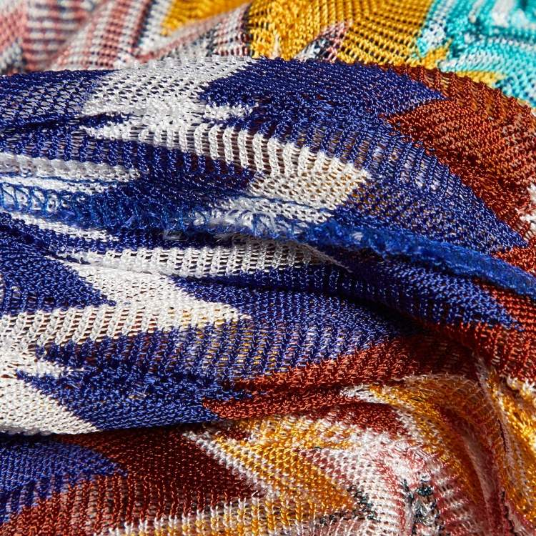 Pre Owned Missoni Blue Chevron Knit V-Neck Sheer Tunic S