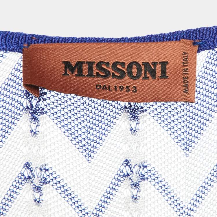 Pre Owned Missoni Blue Chevron Knit V-Neck Sheer Tunic S