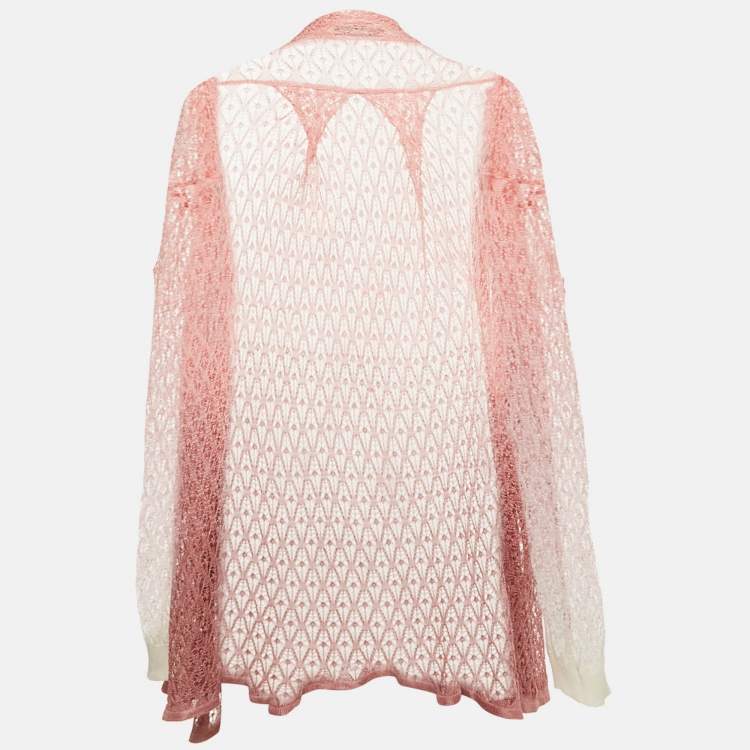Pre Owned Missoni Pink Crochet Knit Sheer Cardigan M