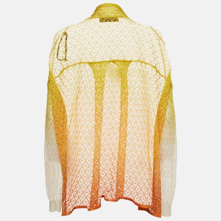 Pre Owned Missoni Yellow/Orange Ombre Crochet Knit Sheer Cardigan M