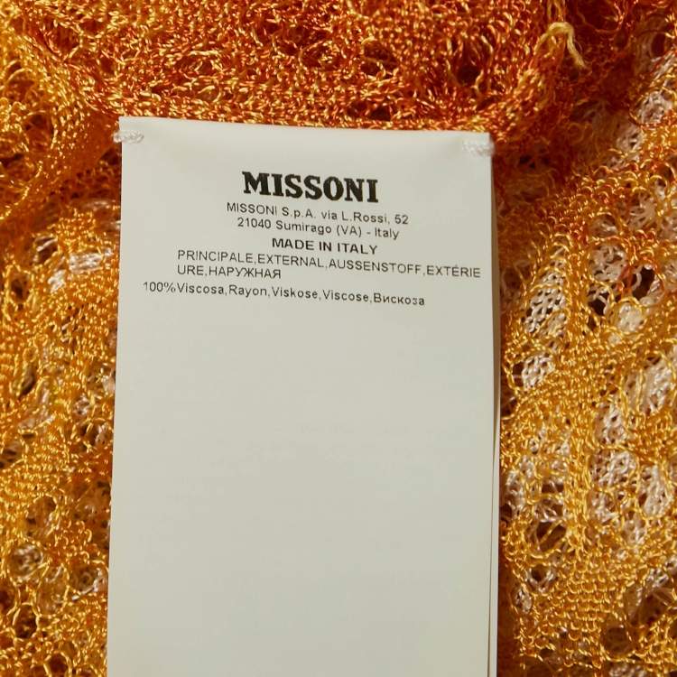 Pre Owned Missoni Yellow/Orange Ombre Crochet Knit Sheer Cardigan M