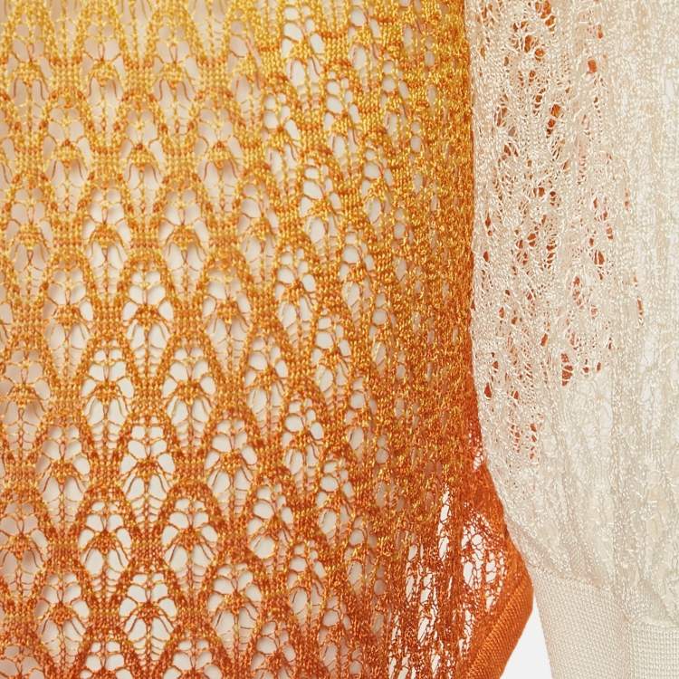 Pre Owned Missoni Yellow/Orange Ombre Crochet Knit Sheer Cardigan M