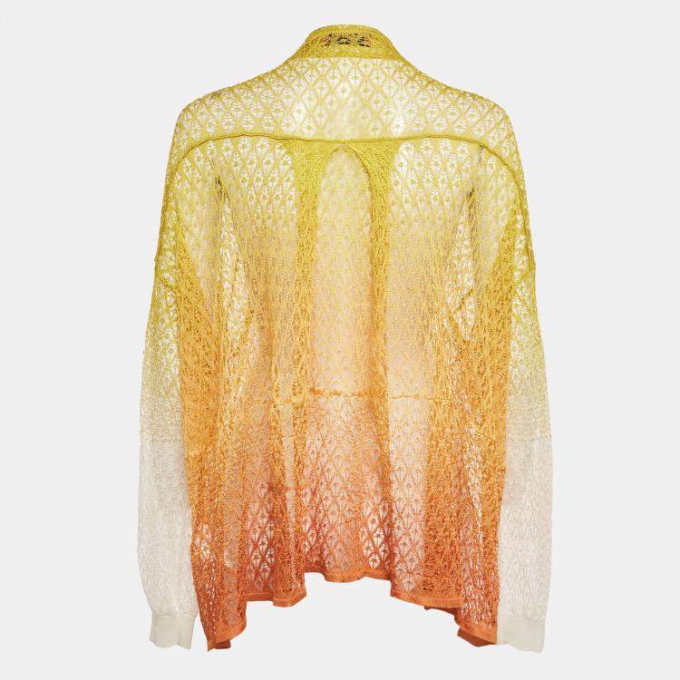 Pre Owned Missoni Yellow/Orange Ombre Crochet Knit Sheer Cardigan M