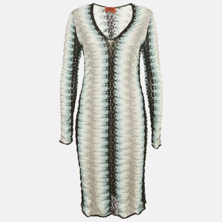 Pre Owned Missoni Blue Textured Knit Short Dress L